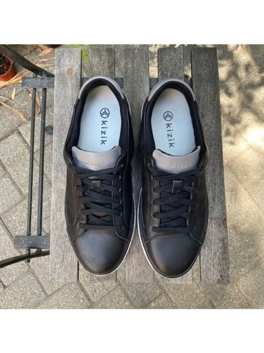 Kizik Vegas Hands-Free Black Leather Lace Up Sneakers Men's Size 8.5 Women's 10
